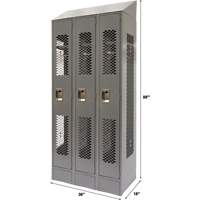 Vented Lockers, Bank of 3, 36" x 18" x 88", Steel, Grey, Knocked Down, Perforated Auto Electric Service Ltd.