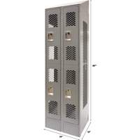 Vented Lockers, 2 -tier, Bank of 2, 24" x 18" x 88", Steel, Grey, Knocked Down, Perforated Auto Electric Service Ltd.