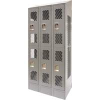 Vented Lockers, 2 -tier, Bank of 3, 36" x 18" x 88", Steel, Grey, Knocked Down, Perforated Auto Electric Service Ltd.