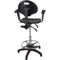 Heavy-Duty Ergonomic Stool with Adjustable Arm Rests, Stationary, Adjustable, 39" - 48", Polyurethane Seat, Black Auto Electric Service Ltd.