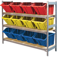 Wide Span Shelving with Jumbo Plastic Bins, Steel, Boltless, 800 lbs. Capacity, 66" W x 60" H x 18" D Auto Electric Service Ltd.