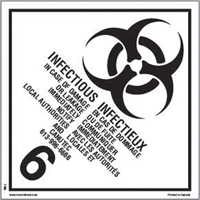 &eacute;tiquettes d'exp&eacute;dition TMD, Classe 6,2, Substances infectieuses, Vinyle Auto Electric Service Ltd.