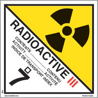 &eacute;tiquettes d'exp&eacute;dition TMD, Classe 7, Radioactif III, Vinyle Auto Electric Service Ltd.