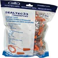Bouchons d'oreilles coniques jetables en mousse de PU orange SEALTEC33, Vrac - Sac en poly, Avec cordon Auto Electric Service Ltd.