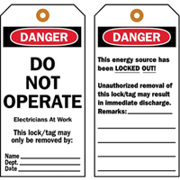 Lockout Tags, Plastic, 3" W x 5-1/2" H, English Auto Electric Service Ltd.